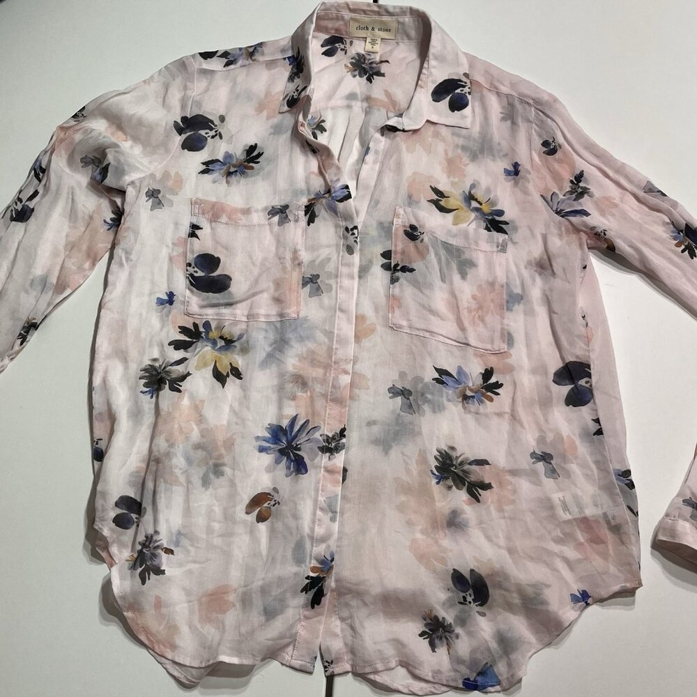 Cloth & Stone Sheer Blouse Floral Button Up Size Small